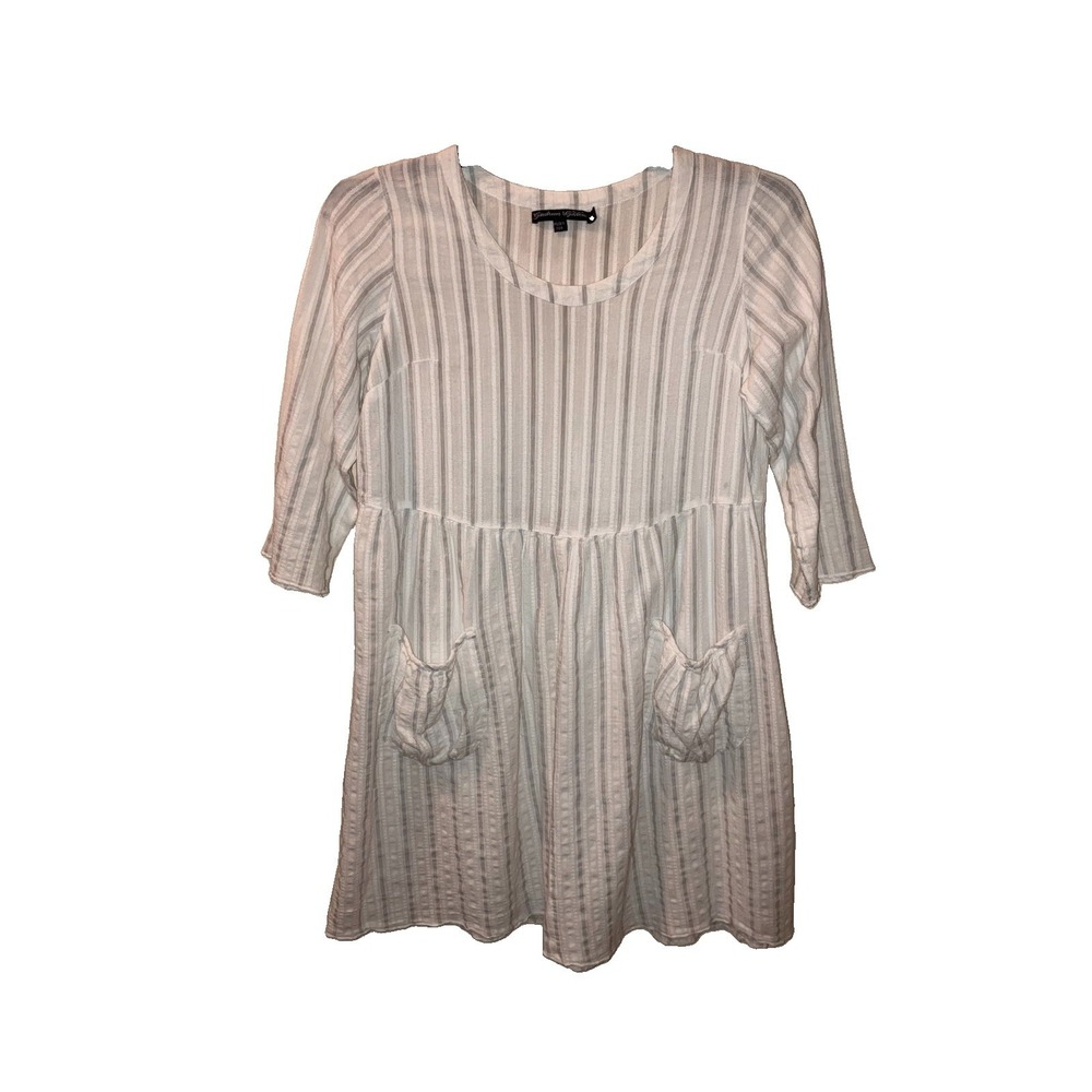 Gudrun Sjödén Dress Organic Cotton Sz S White Gray Stripe Tunic High Waist